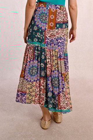 Falda larga de talle alto - Beige y rosa