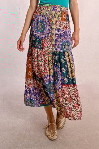 Falda larga de talle alto - Beige y rosa