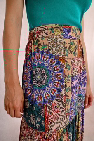 Falda larga de talle alto - Beige y rosa