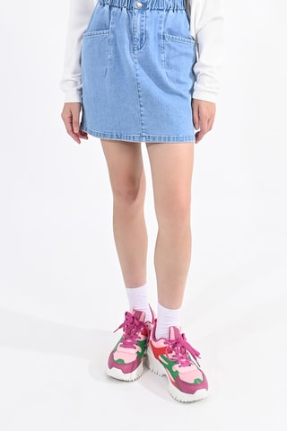 Falda recta vaquera de talle alto - Celeste - Lili Sidonio