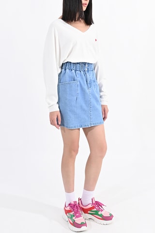 Falda recta vaquera de talle alto - Celeste - Lili Sidonio