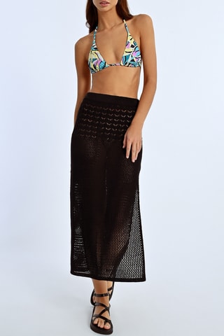 Falda midi de talle alto - Negro