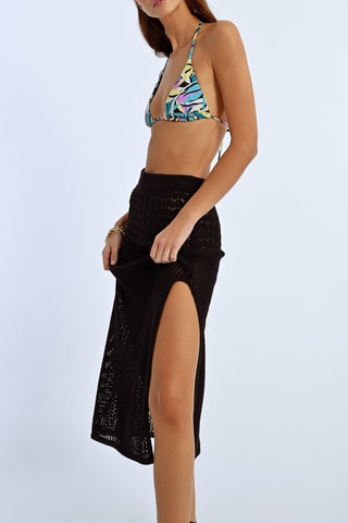 Falda midi de talle alto - Negro