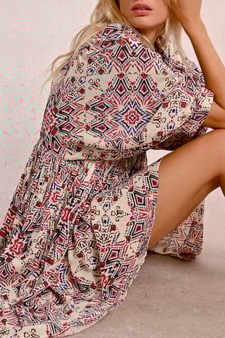 Rechte Jurk - Ecru en Rood