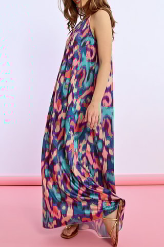 Vestido largo - Turquesa y rosa