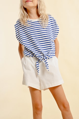 Camiseta anudada - Crudo y azul marino