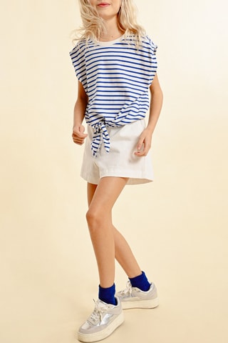 Camiseta anudada - Crudo y azul marino