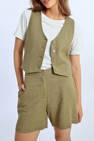 Mouwloos Linnen Vest - Kaki