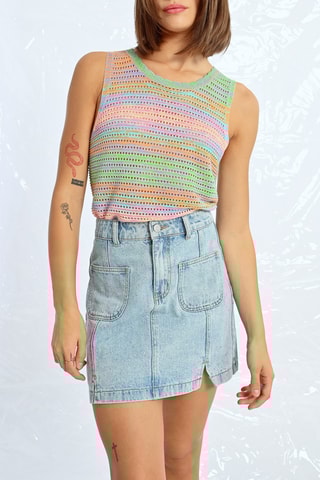 Minifalda vaquera de talle alto - Azul