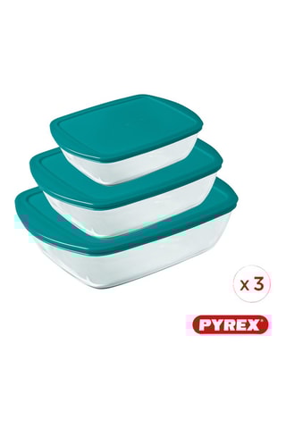 3 contenitori rettangolari in vetro borosilicato con coperchio Cook & Store - 17 x 10 - 23 x 15 e 28 x 20 cm