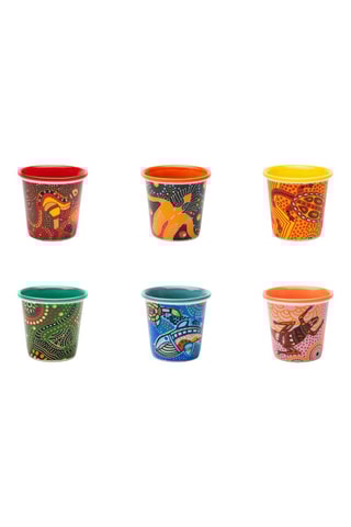 6 verres à café en porcelaine Aboriginal - 9 cl