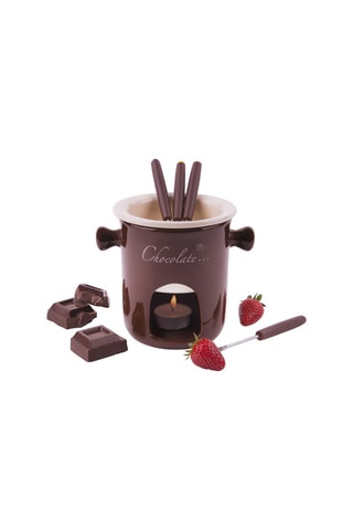 Ensemble fondue à chocolat en céramique - 8 pièces  - Marron 