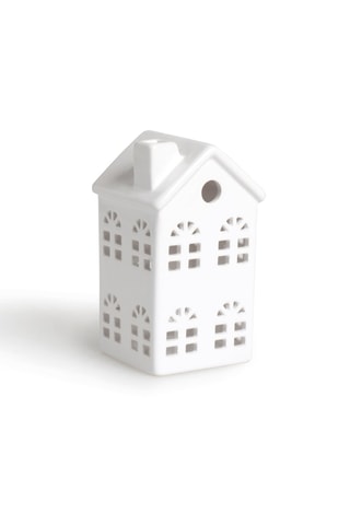 Photophore en céramique  -  Blanc - 10,5 x 14 cm