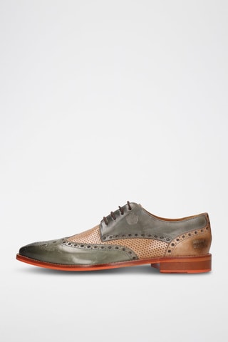 Richelieus en cuir Martin - Beige et vert olive