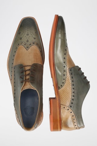 Richelieus en cuir Martin - Beige et vert olive