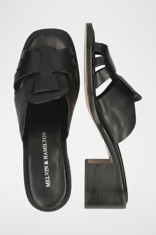 Mules à talons en croûte de cuir - Noir