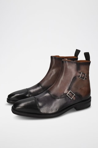 Boots en croûte de cuir Lewis - Marron et noir