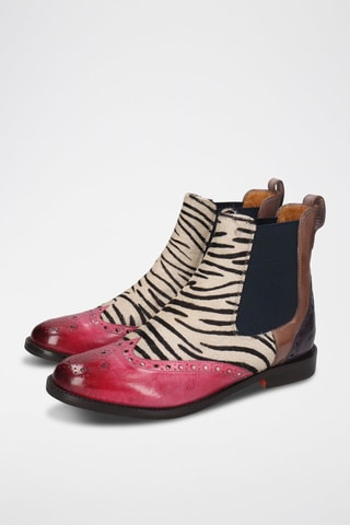 Bottines Chelsea en croûte de cuir Selina - Fuchsia et taupe