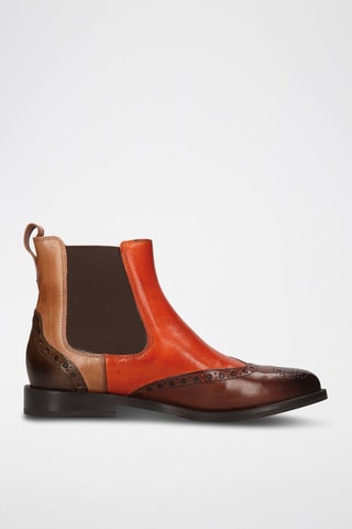 Bottines Chelsea en croûte de cuir Selina - Orange et marron foncé