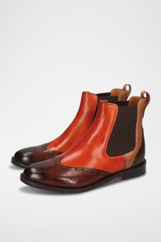 Bottines Chelsea en croûte de cuir Selina - Orange et marron foncé