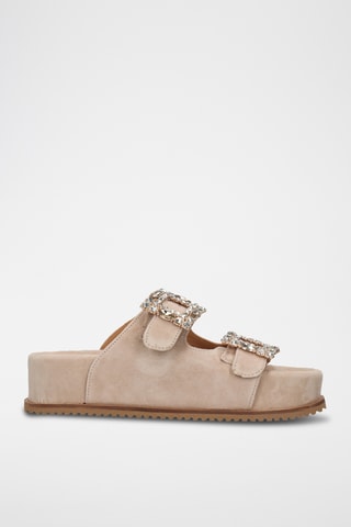 Mules plateformes en cuir de chèvre nubuck Eve - Nude