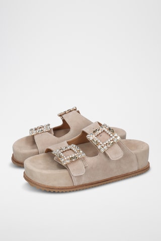 Mules plateformes en cuir de chèvre nubuck Eve - Nude