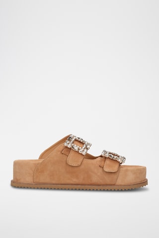 Mules plateformes en cuir de chèvre nubuck Eve - Marron