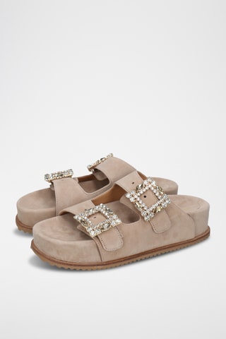 Mules plateformes en cuir de chèvre nubuck Eve - Taupe