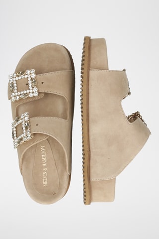 Mules plateformes en cuir de chèvre nubuck Eve - Taupe