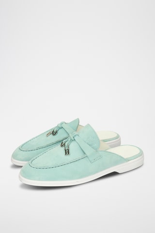 Mules en cuir de chèvre nubuck Adley - Vert d’eau