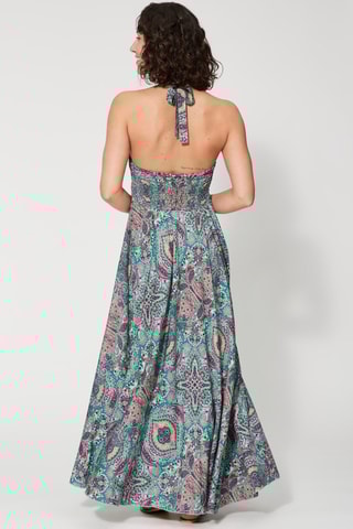 Vestido comprido - Verde - Branco, verde e rosa