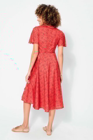 Vestido estilo envelope Coral - Preto, bege e vermelho