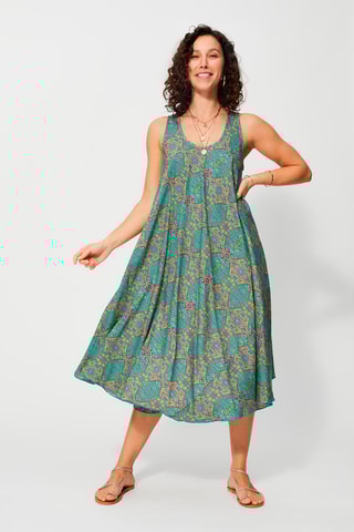 Vestido trapézio Turquesa e verde-claro - Bege, azul e verde