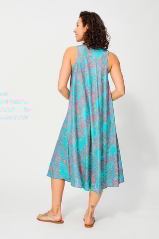 Vestido trapézio Turquesa e fúcsia - Azul e rosa