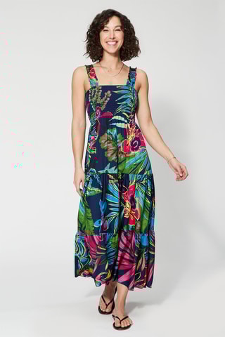 Vestido comprido - Azul-marinho e rosa  - Azul