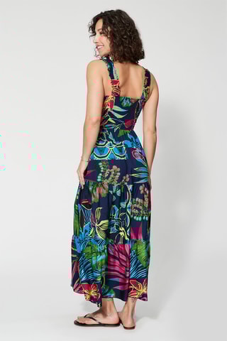 Vestido comprido - Azul-marinho e rosa  - Azul