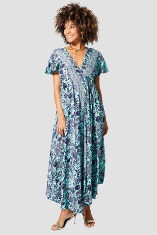 Vestido comprido - Azul - Branco, preto e azul