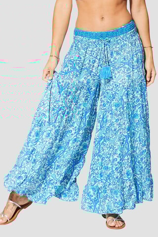 Calças palazzo - Azul - Branco e azul