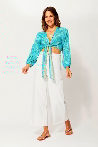 Top Turquesa e creme - Bege e azul