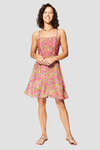 Vestido com folhos - Rosa e verde  - Verde e rosa