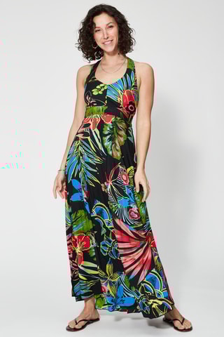 Vestido comprido - Preto - Preto, vermelho e azul