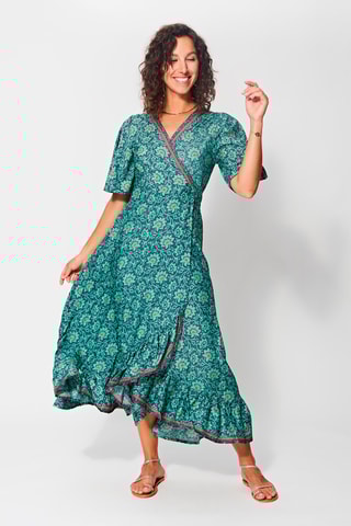 Vestido traçado - Azul e verde - Azul, verde e rosa