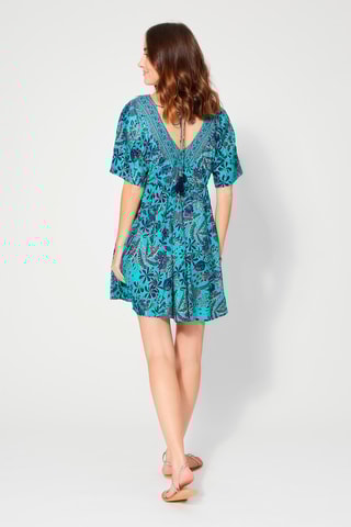 Vestido florido - Bege e azul