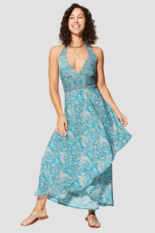 Vestido comprido - Azul - Branco e azul