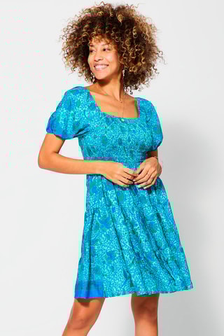 Vestido com folhos Verde e azul - Azul e verde