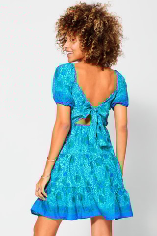 Vestido com folhos Verde e azul - Azul e verde