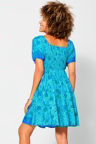 Vestido com folhos Verde e azul - Azul e verde