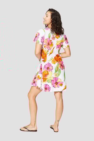 Vestido curto - Branco - Azul, verde e rosa