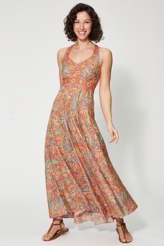 Vestido comprido - Vermelho - Vermelho, verde e laranja