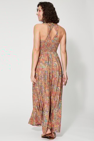 Vestido comprido - Vermelho - Vermelho, verde e laranja